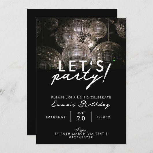 Moderne Silberdiskothek Geburtstagsparty Einladung (Vorne/Hinten)