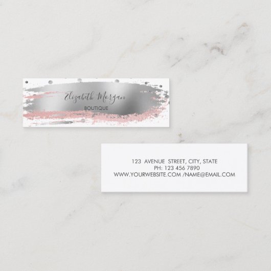 Moderne Silberfetti, Pinselstriche Mini Visitenkarte (Vorne/Hinten)