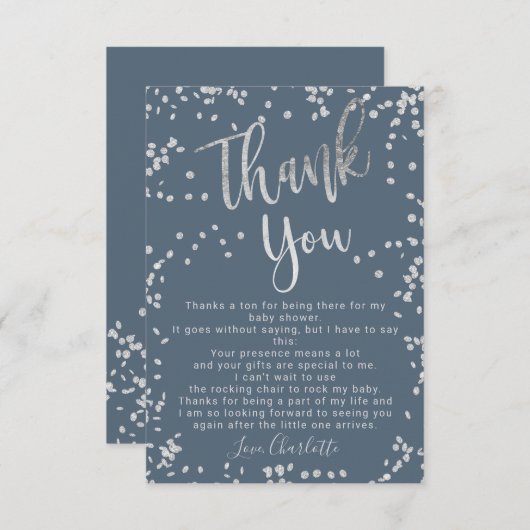 Moderne Silberfolie Konfettblau Dankeschön Babydus Dankeskarte (Vorne/Hinten)