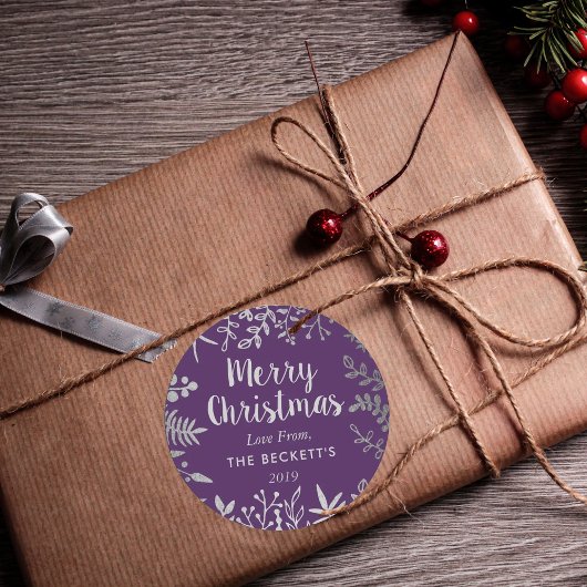 Moderne Silberfolien Weihnachten Runder Aufkleber