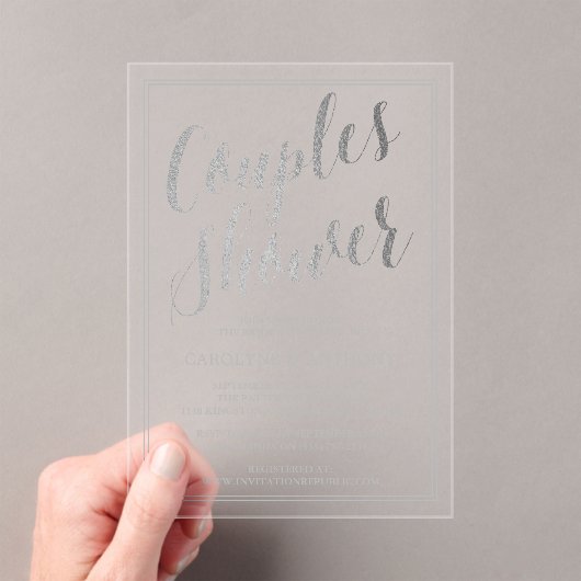 Moderne Silberfolieneffekte Paare Polterabend Acryleinladungen (Insitu (Handheld))