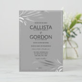 Moderne Silbergraue Blätter Glitzer Border Wedding Einladung (Stehend Vorderseite)
