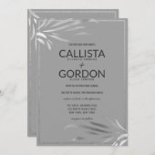 Moderne Silbergraue Blätter Glitzer Border Wedding Einladung (Vorne/Hinten)
