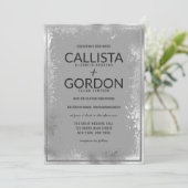 Moderne Silbergraue Spritzer Glitzer Border Weddin Einladung (Stehend Vorderseite)