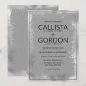 Moderne Silbergraue Spritzer Glitzer Border Weddin Einladung (Vorne/Hinten)