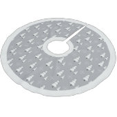 Moderne, silbergraue Weihnachtsbäume und Schneeflo Polyester Weihnachtsbaumdecke (Schrägansicht)