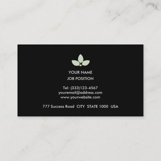 Moderne Silberlaurel-Blätter auf Schwarz Visitenkarte (Rückseite)