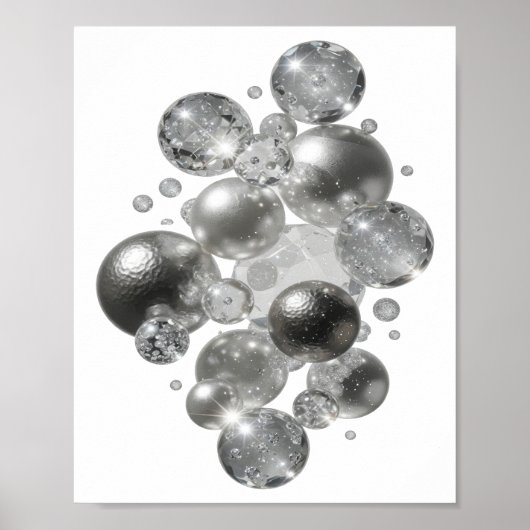 Moderne Silberne ABSTRAKTE KUNST v2 Poster (Vorne)