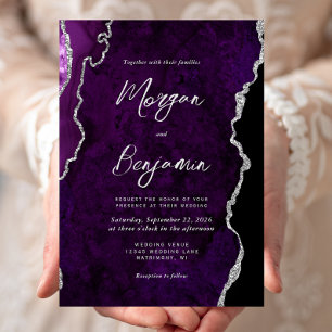 Moderne Silberne Achat-Hochzeit im Schriftstil Einladung