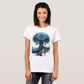 Moderne Silberne BLAUE BLUMENBAUM Hemd Design T-Shirt (Vorne ganz)