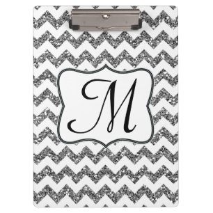 Moderne silberne Chevron-Monogramm-Initialen-Klemm Klemmbrett