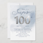 Moderne silberne Erwachsene Überraschung 100. Gebu Einladung (Vorderseite)