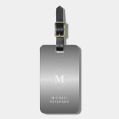 Moderne silberne, gebürstete Metall-Monogramm Gepäckanhänger (Vorderseite vertikal)