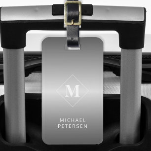 Moderne silberne, gebürstete Metall-Monogramm Gepäckanhänger
