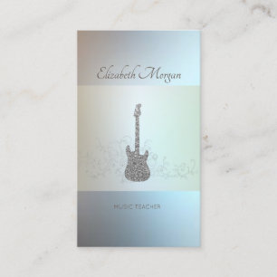 Moderne, silberne Glitter-Gitarre, Musiklehrer Visitenkarte