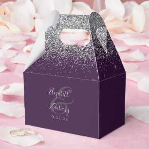 Moderne silberne Glitter-Hochzeit in Lila Geschenkschachtel