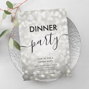 Moderne silberne Glitter-Lichter Dinnerparty  Einladung