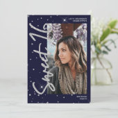 Moderne silberne Glitzer Blues cript 4 Foto Sweet  Einladung (Stehend Vorderseite)