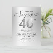 Moderne silberne Glitzer Erwachsene Überraschung 4 Einladung (Stehend Vorderseite)