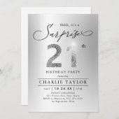 Moderne silberne Glitzer Erwachsenenüberraschung 2 Einladung (Vorne/Hinten)