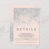 Moderne Silberne Glitzer Rosa Hochzeitsdetails Begleitkarte (Vorne/Hinten)