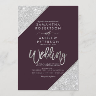 Moderne silberne Glitzer Typografie lila Hochzeit Einladung