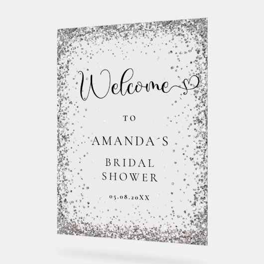 Moderne, silberne, Glitzer Willkommen Acrylschild (Winkel)