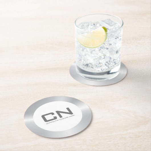 Moderne silberne Grenze in Weiß Runder Pappuntersetzer (Vor Ort)