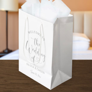 Moderne silberne Herz-Schrift Willkommens-Hochzeit Mittlere Geschenktüte