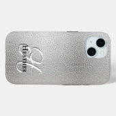 Moderne silberne Kunstleder-Monogramm-Initiale Nam Case-Mate iPhone Hülle (Rückseite (Horizontal))