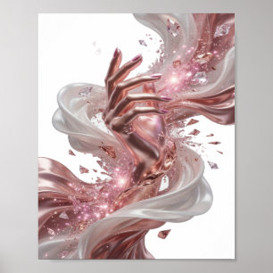 Moderne silberne LEUCHTENDE HAND MIT DIAMANTEN UND Poster