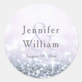 Moderne Silberne Lila Glitzer Hochzeit Runder Aufkleber