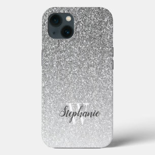 Moderne silberne Ombre-Kunst-Glitter-Monogramm Case-Mate iPhone Hülle
