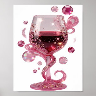Moderne Silberne PINK GLAS WEIN Druck Poster