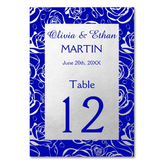 Moderne Silberne Rose auf Royal Blue Tischnummer (Vorderseite)
