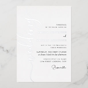 Moderne silberne Schrift Hochzeit  Folieneinladung