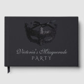 Moderne silberne schwarze Maskenparty Gästebuch (Vorderseite)