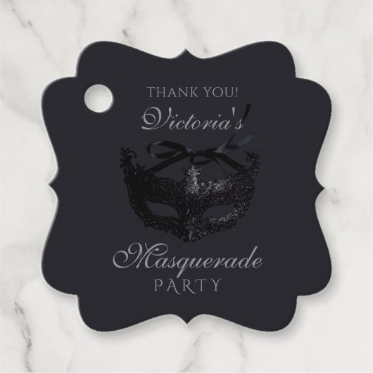 Moderne silberne schwarze Maskenparty Geschenkanhänger (Vorderseite)