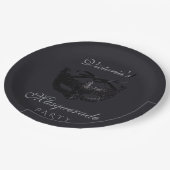 Moderne silberne schwarze Maskenparty  Pappteller (Schrägansicht)