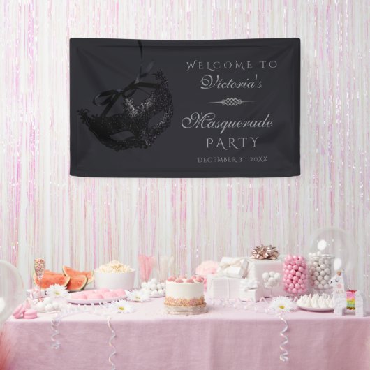 Moderne silberne schwarze Maskenparty-Willkommenss Banner (Party)