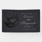 Moderne silberne schwarze Maskenparty-Willkommenss Banner (Horizontal)