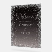 Moderne silberne schwarze Willkommens Hochzeit Acrylschild (Winkel)