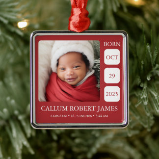 Moderne silberne Umrandung Rot Baby Geburtsstatist Ornament Aus Metall
