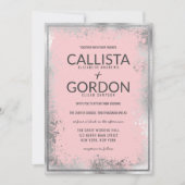 Moderne Silberrosa Spritzer Glitzer Border Wedding Einladung (Vorderseite)