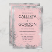 Moderne Silberrosa Spritzer Glitzer Border Wedding Einladung (Vorne/Hinten)