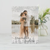 Moderne Silberschneeschrift 5 Fotos Hochzeit Einladung (Stehend Vorderseite)