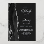 Moderne Silberschwarze Agate Dunkle Hochzeit Folieneinladung (Vorderseite)