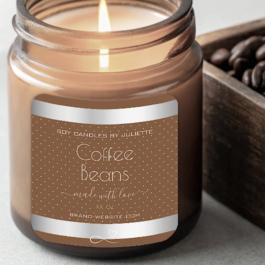 Moderne Silberverpackungsmarken Brown Coffee Beans Quadratischer Aufkleber