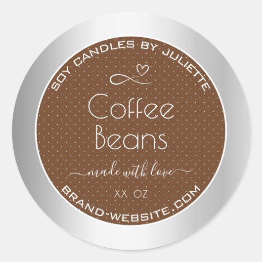 Moderne Silberverpackungsmarken Brown Coffee Beans Runder Aufkleber (Vorderseite)