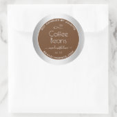 Moderne Silberverpackungsmarken Brown Coffee Beans Runder Aufkleber (Tasche)